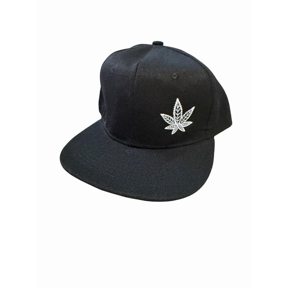 NEW mens snapback flat bill hat cap adjustable black‎ with white pot leaf